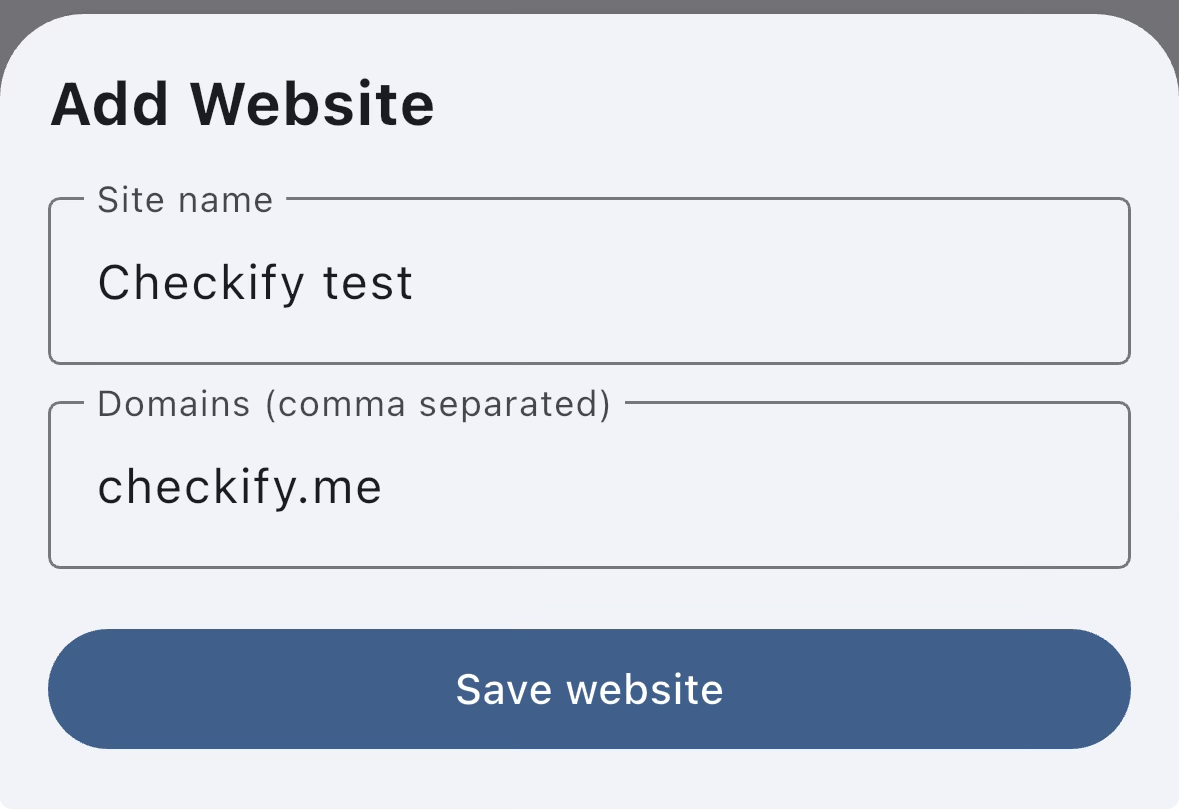 Add website in Checkify app