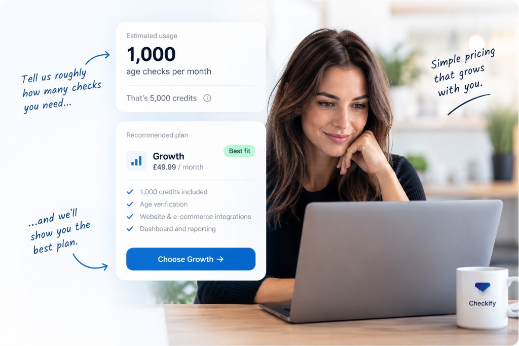 Simple pricing that grows with you — estimate age checks and see the recommended Checkify plan