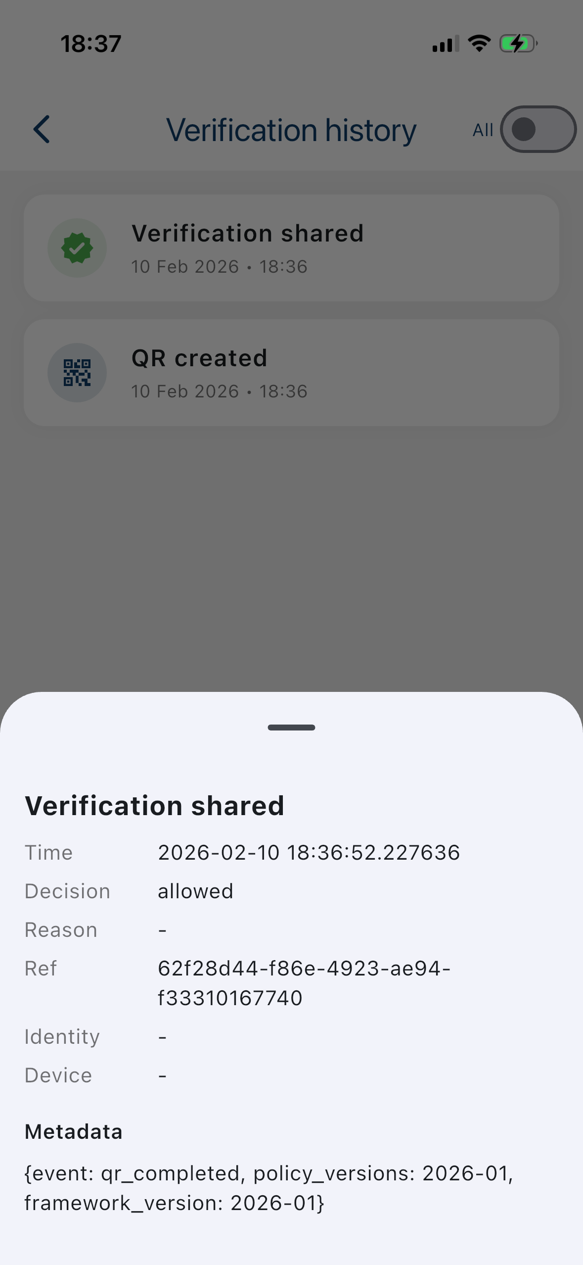 Verification event log