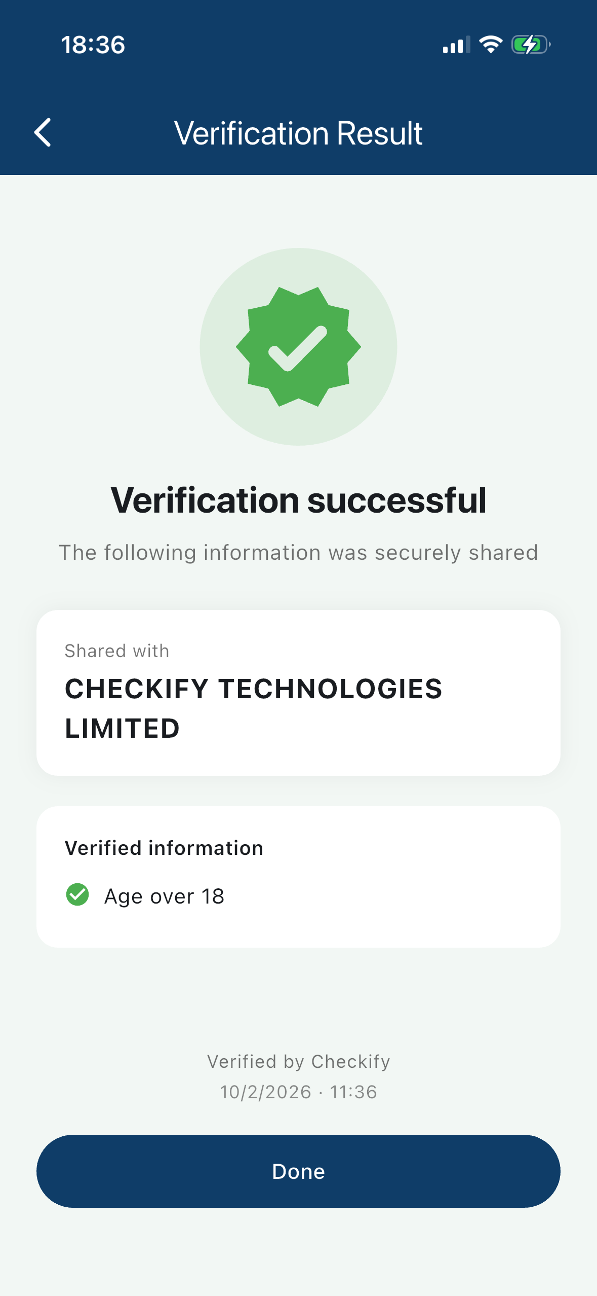 Verification successful receipt